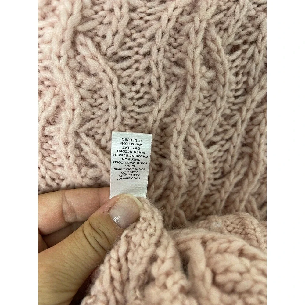 Women' Ann‎ Taylor LOFT Pink Blush Chunky Knit 3/4 Sleeve Boatneck Sweater Sz M